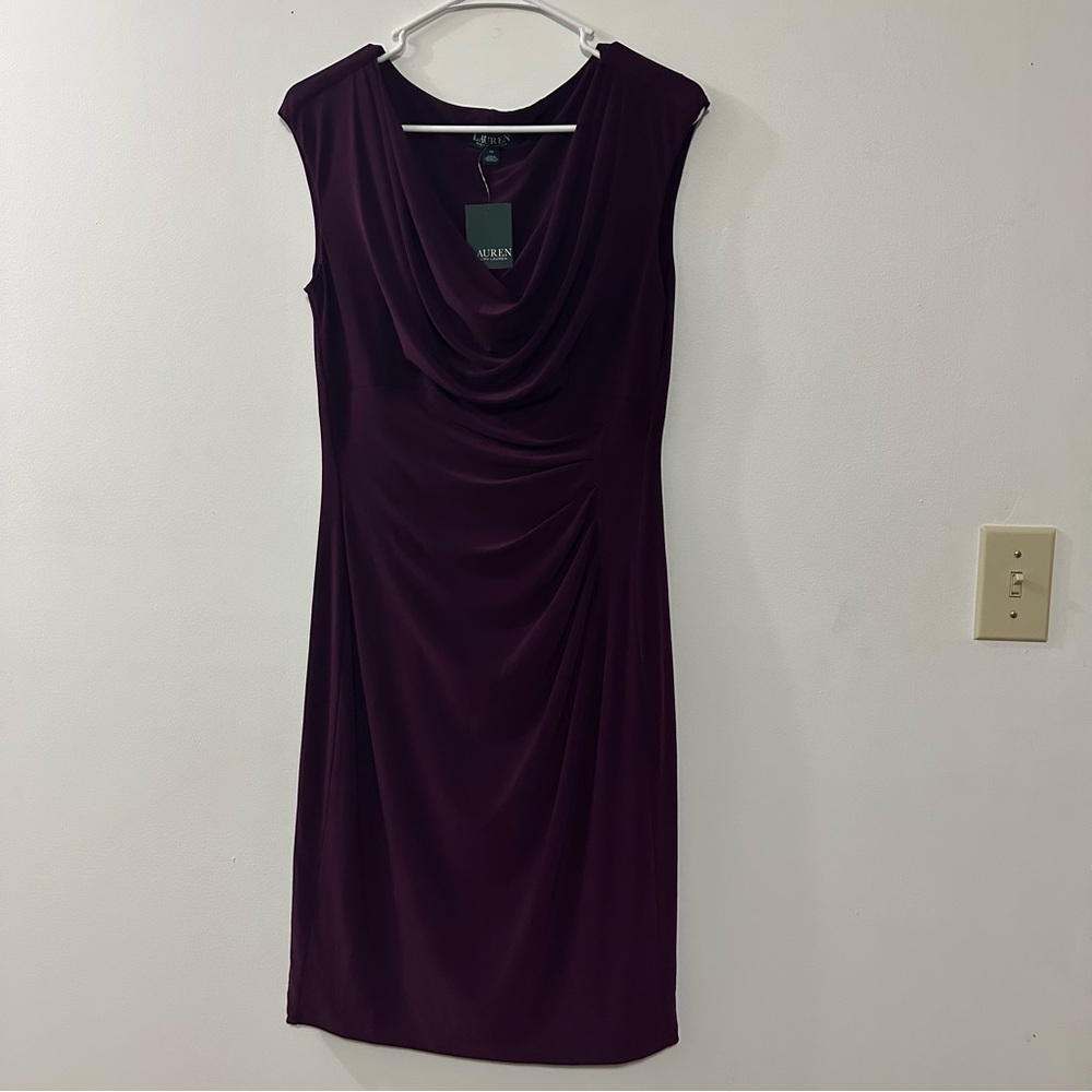 Ralph Lauren Purple‎ Cowl Neck Midi Dress Size 10 NWT